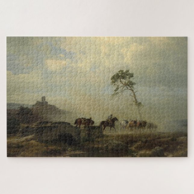 Quebra-cabeça Paisagem com castelos ruins e cavaleiros (Horizontal)