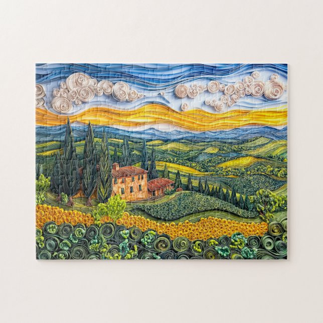 Quebra-cabeça Paisagem da Colina Toscana em Estilo Quilling (Horizontal)