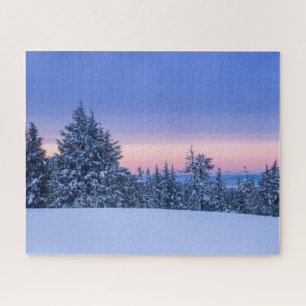 Quebra-cabeça Paisagem da Floresta de inverno no Sunset