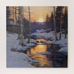 Quebra-cabeça Paisagem da Floresta de Inverno Sunset