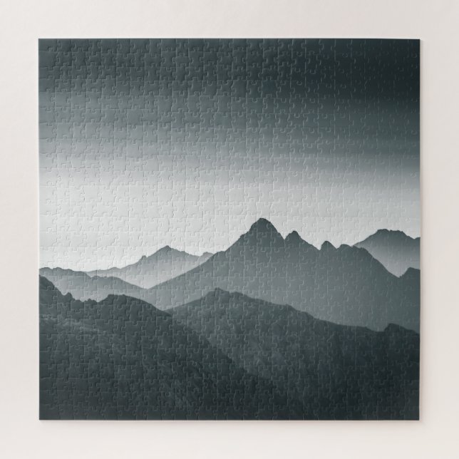 Quebra-cabeça Paisagem das montanhas, preto e branco (Vertical)