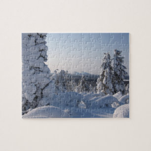 Quebra-cabeça Paisagem de inverno com árvores de flores