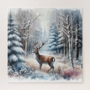Quebra-cabeça Paisagem de inverno com cervo