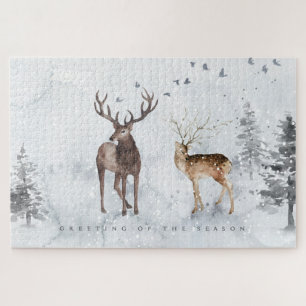 Quebra-cabeça Paisagem de inverno com Deer de Natal