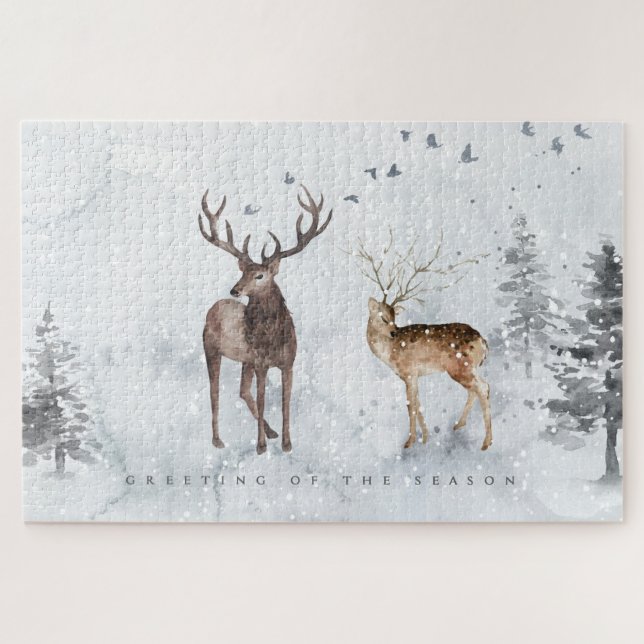 Quebra-cabeça Paisagem de inverno com Deer de Natal (Horizontal)