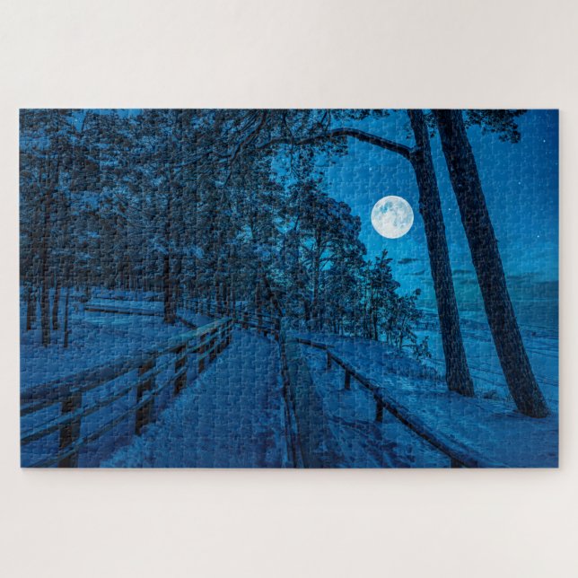 Quebra-cabeça Paisagem de inverno com floresta de pinheiros cobe (Horizontal)