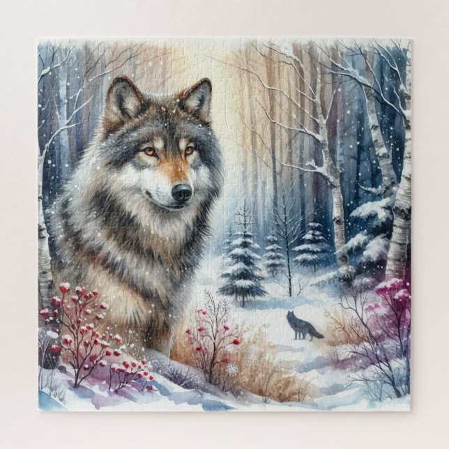 Quebra-cabeça Paisagem de inverno com Lobo (Vertical)