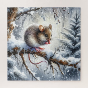 Quebra-cabeça Paisagem de inverno com mouse