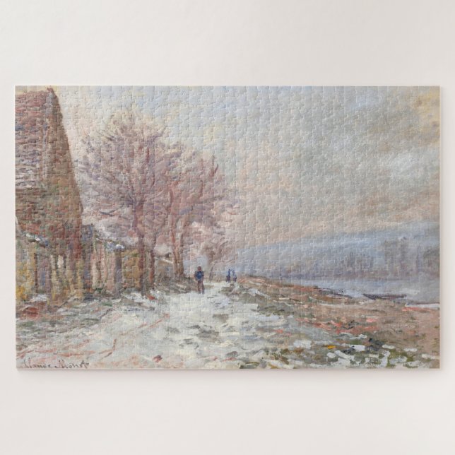 Quebra-cabeça Paisagem de Inverno em Lavacourt de Claude Monet (Horizontal)