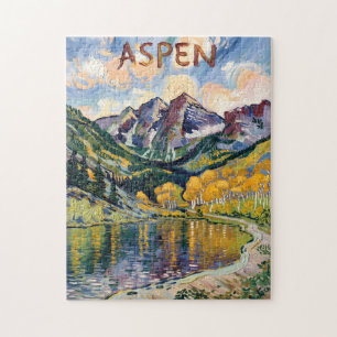 Quebra-cabeça Paisagem de Maroon Bells em Aspen Colorado Vintage
