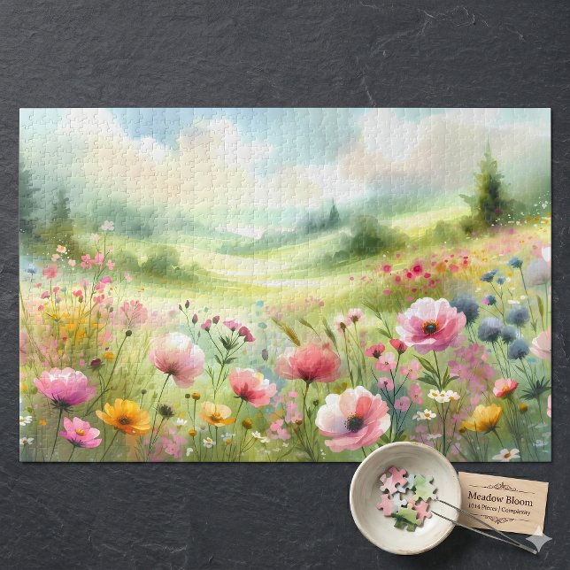 Quebra-cabeça Paisagem de Prado de Flores Silvestres Pastel (Pastel Wildflower Meadow Landscape Jigsaw Puzzle)