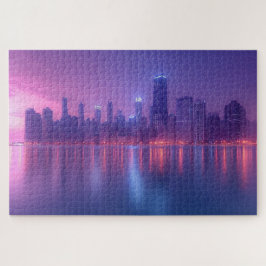 Quebra-cabeça Paisagem de Skyscrapers Azul e Roxo