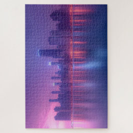 Quebra-cabeça Paisagem de Skyscrapers Azul e Roxo