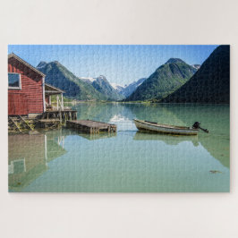 Quebra-cabeça Paisagem do fiorde com o barco em Noruega