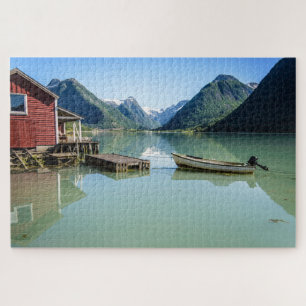 Quebra-cabeça Paisagem do fiorde com o barco em Noruega