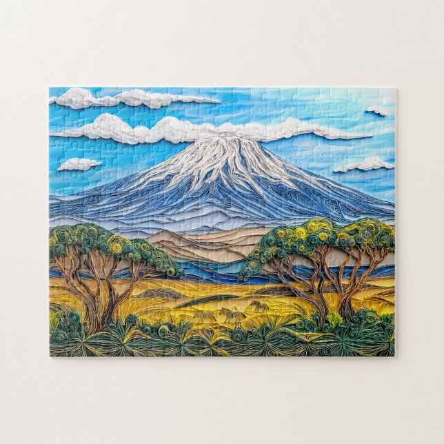 Quebra-cabeça Paisagem do Kilimanjaro com Savana de Zebras (Horizontal)