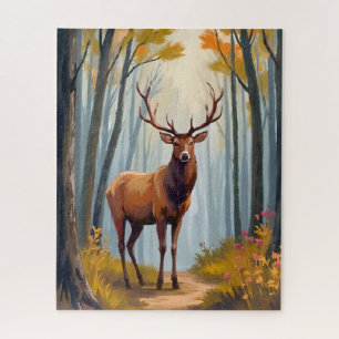 Quebra-cabeça Paisagem em Aquarela da Floresta de Alces