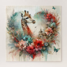 Paisagem Floral de Girafas em Aquarela Safari