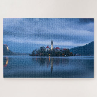 Quebra-cabeça Paisagem fotográfica azul-hora no lago Bled (Eslov