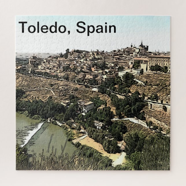 Quebra-cabeça Paisagem Ilustrada Arte de Toledo, Espanha (Vertical)