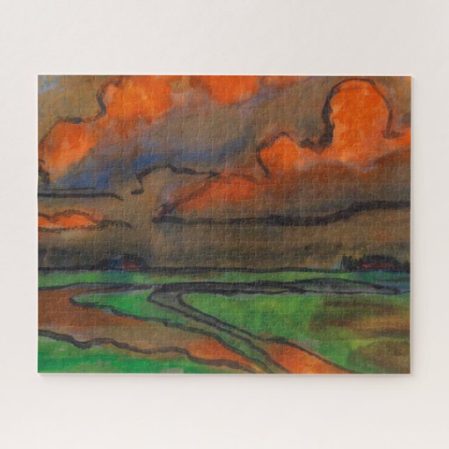 Quebra-cabeça Paisagem Marsh Sob Nuvens Vermelhas | Emil Nolde | (Horizontal)