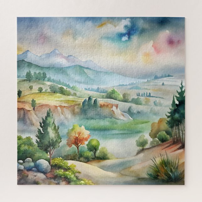 Quebra-cabeça Paisagem montanhosa aquarela (Vertical)