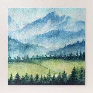 Quebra-cabeça Paisagem montanhosa, ilustração artística a aquare