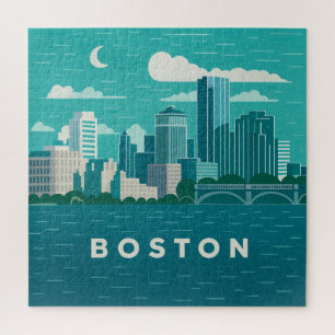 Quebra-cabeça Paisagem Noturna da Cidade de Massachusetts Cida