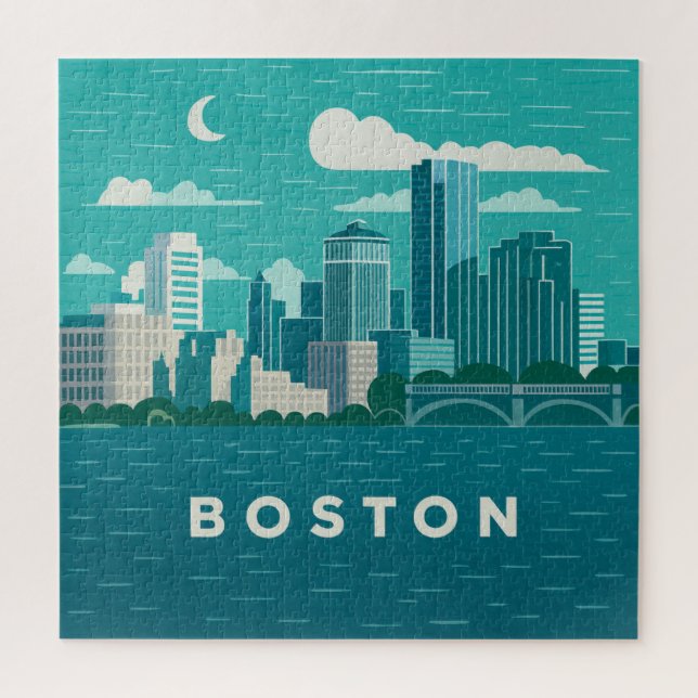 Quebra-cabeça Paisagem Noturna da Cidade de Massachusetts | Cida (Vertical)