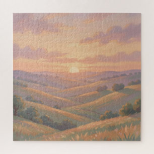 Quebra-cabeça Paisagem Pastel de Colinas Onduladas Pôr do Sol Do