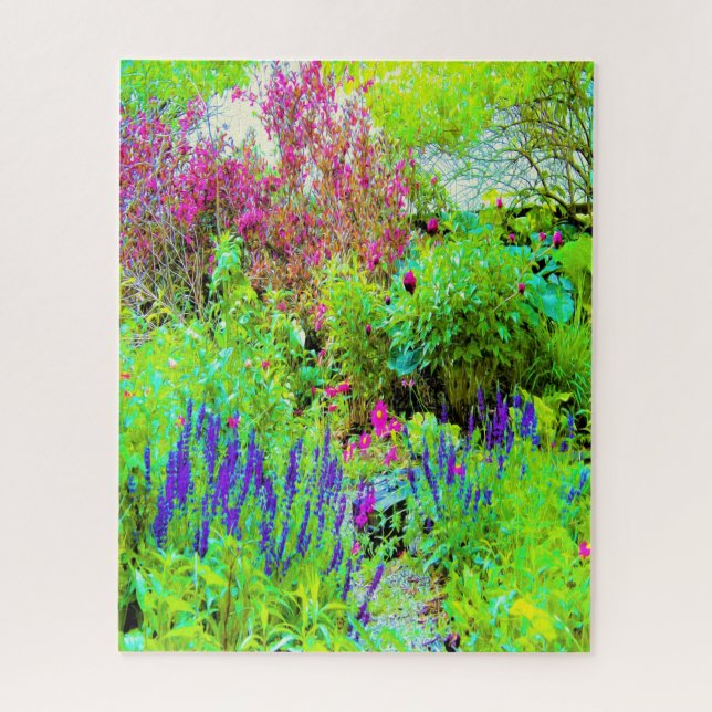 Quebra-cabeça Paisagem Primavera verde do jardim com peônias (Vertical)
