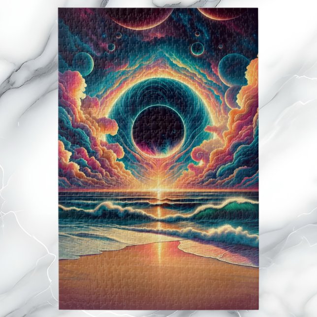 Quebra-cabeça Paisagem Psychedelic Celestial Sunset Beach (Criador carregado)