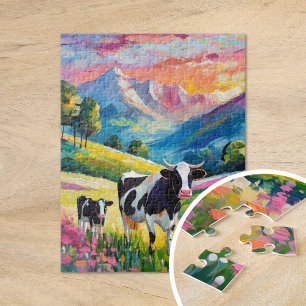 Quebra-cabeça Paisagem rural vibrante com vacas
