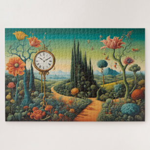 Quebra-cabeça Paisagem Surrealista com Relógio e Ciprestes