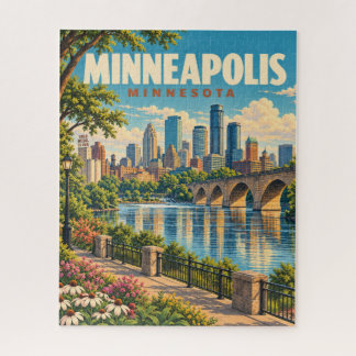 Quebra-cabeça Paisagem Urbana Antiga de Minneapolis com Ponte de