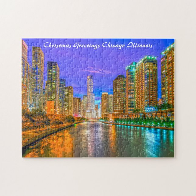 Quebra-cabeça Paisagem urbana de Chicago Illinois.  (Horizontal)