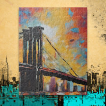 Paisagem Urbana do Pôr do Sol da Ponte de Brooklyn
