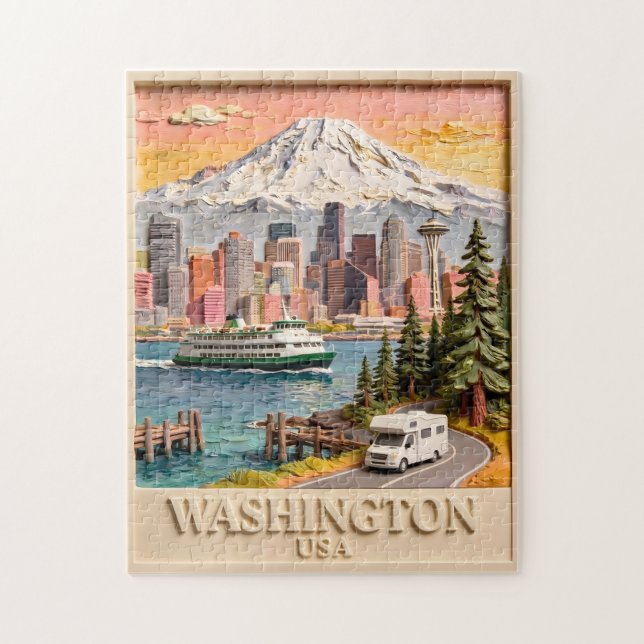Quebra-cabeça Paisagem Urbana Texturizada de Seattle Washington  (Vertical)