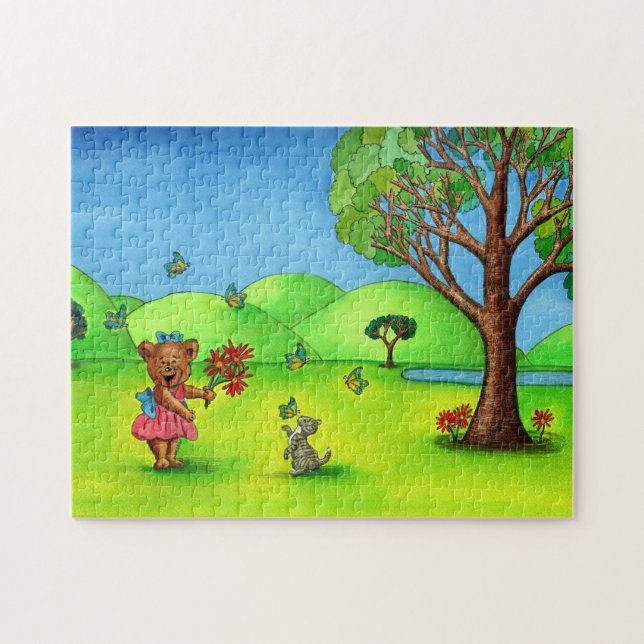 Quebra-cabeça Paisagem Whimsist Gatinho De Urso Bonito (Horizontal)