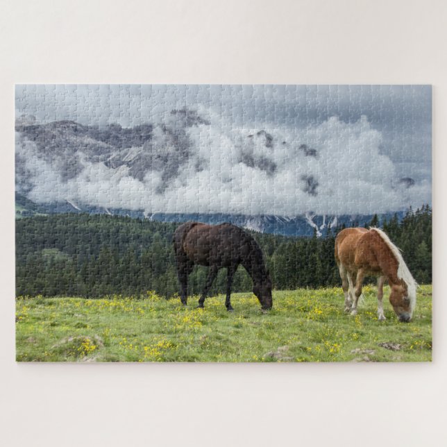 Quebra-cabeça paisagístico de cavalos da montanha  (Horizontal)