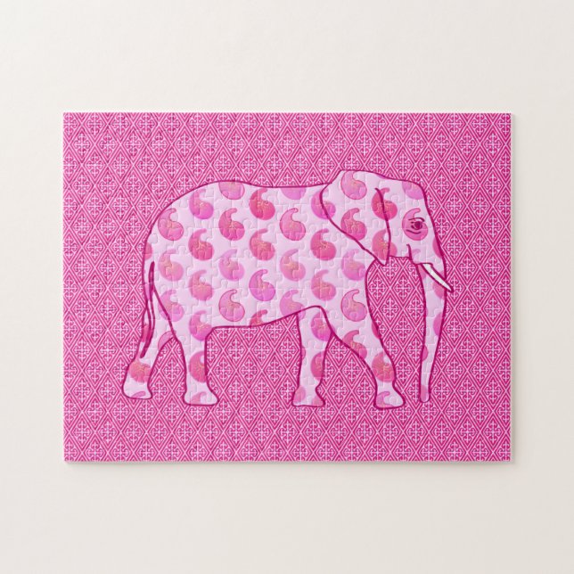 Quebra-cabeça Paisley Elephant, Ice Pink e Fuchsia (Horizontal)