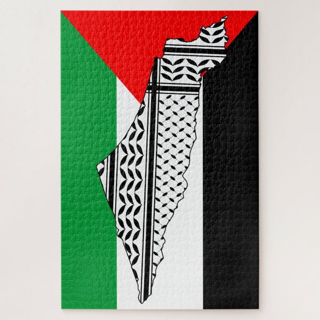 Quebra-cabeça Palestina - Bandeira e Mapa com Padrão Keffiyeh (Vertical)