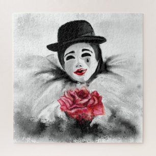 Quebra-cabeça Palhaço e Rosa - Arte de Pintura Branca Romântic