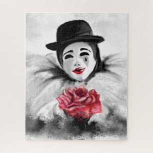 Quebra-cabeça Palhaço e Rosa - Pintura Romântica a Preto e Bra
