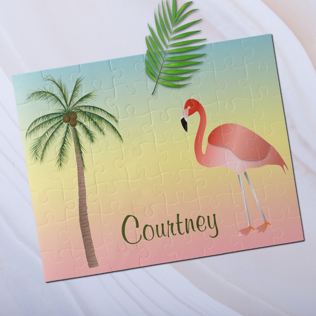 Quebra-cabeça Palm Tree E Flamingo Com Seu Nome (Criador carregado)