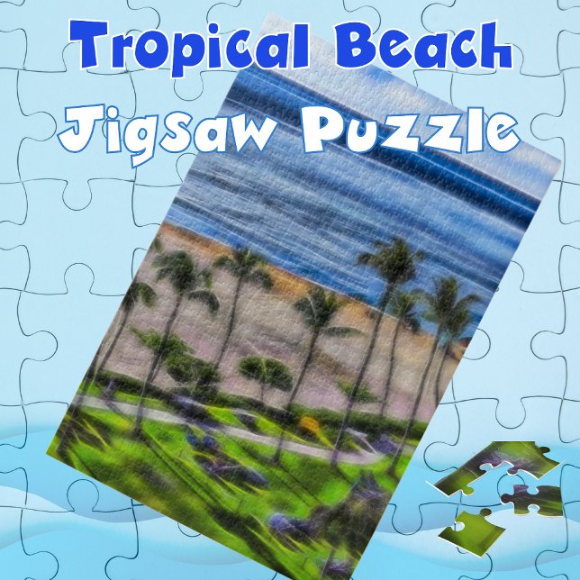 Quebra-cabeça Palm Trees Ocean Ver Vacinação Havaiana (Tropical Beach Palm Trees Jigsaw Puzzle)