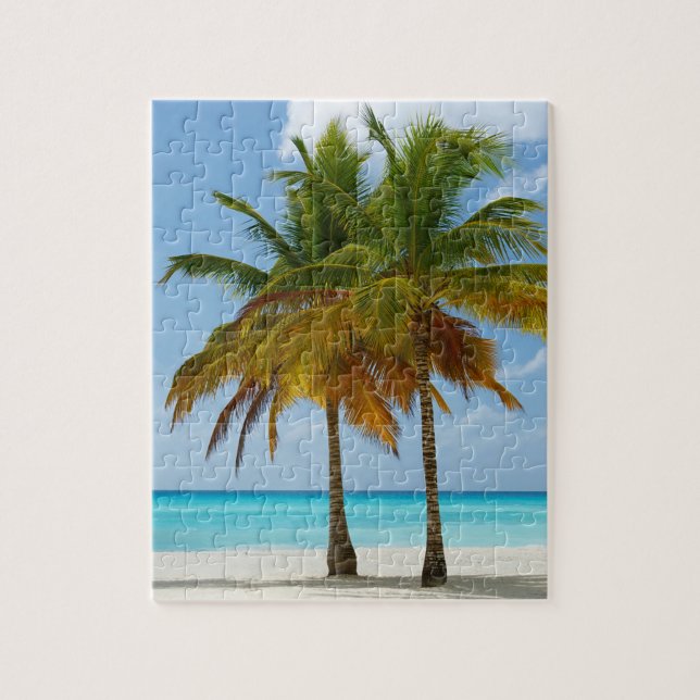 Quebra-cabeça Palm Treine Beach Blue Sea Sky Sunny Day (Vertical)