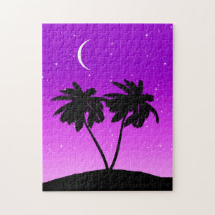 Quebra-cabeça Palmeira Silhueta, Roxo-selvagem com estrelas
