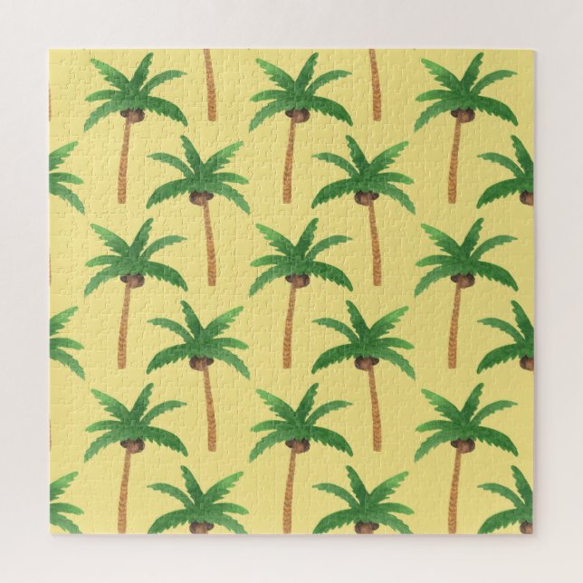 Quebra-cabeça Palmeiras aquarelas, fundo tropical. (Vertical)