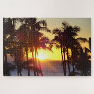 Quebra-cabeça Palmeiras de praia exótica havaiana Cênico sunset